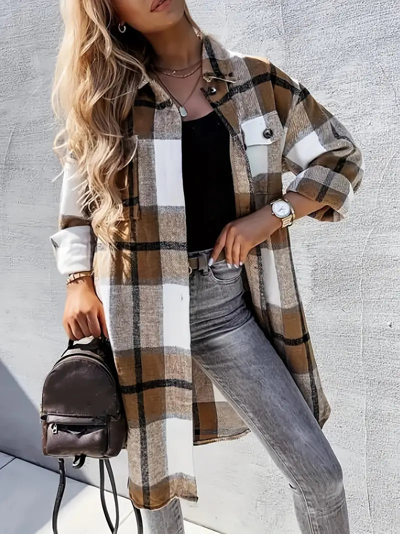 Chaqueta Larga Cuadros Cálida