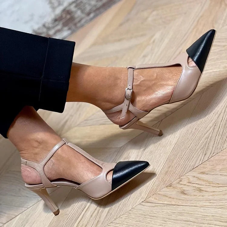 Elegancia-T-Bar Zapatos de Punta