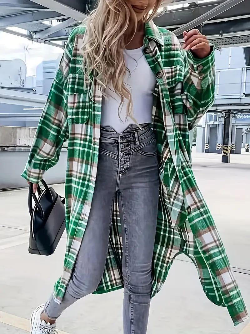 Chaqueta Larga Cuadros Cálida