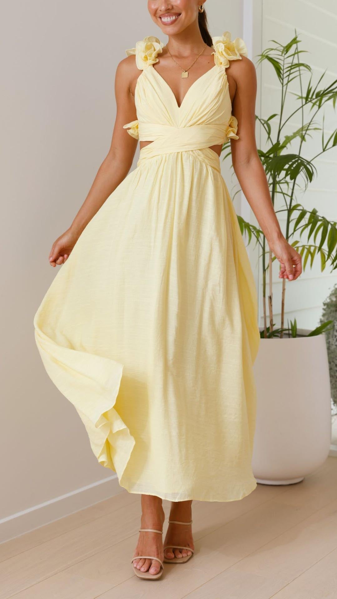 Vestido Maxi Amarillo Favorecedor