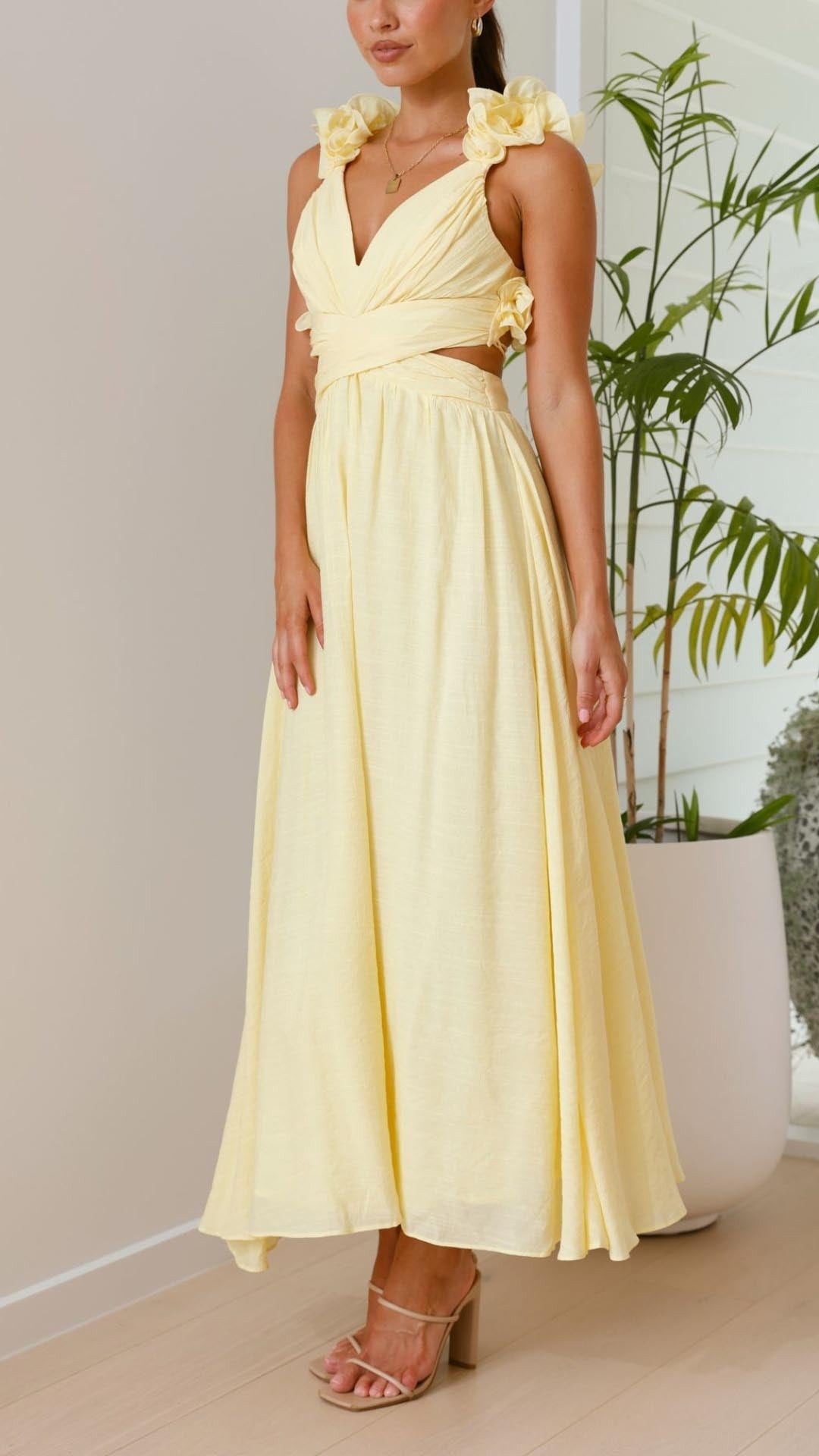 Vestido Maxi Amarillo Favorecedor