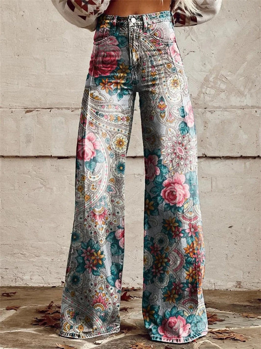 Pantalones Florales Vintage Elegantes