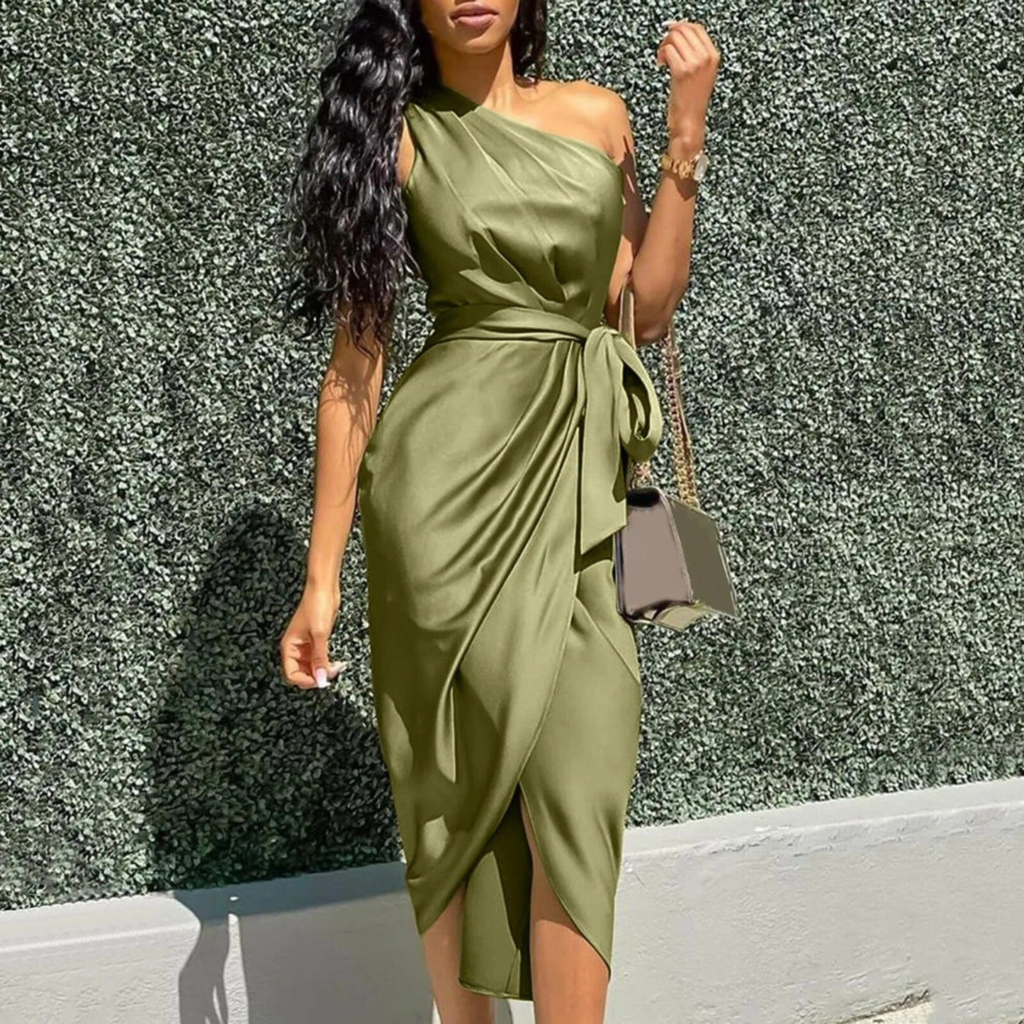 Maxi Vestido Seda Asimétrico Elegante