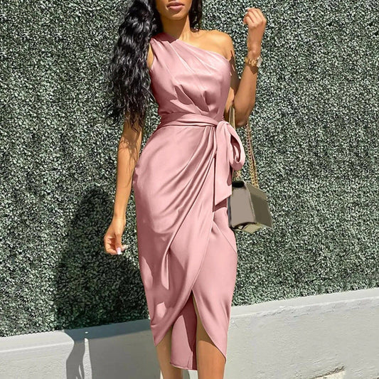 Maxi Vestido Seda Asimétrico Elegante