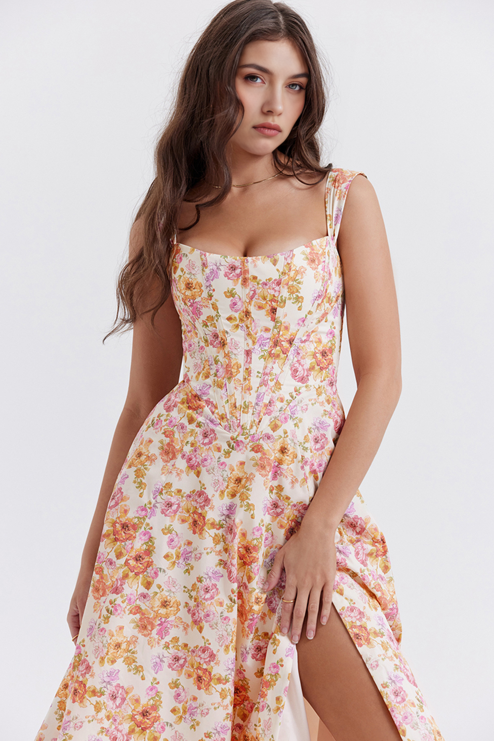Elegancia Floral Midi Dress