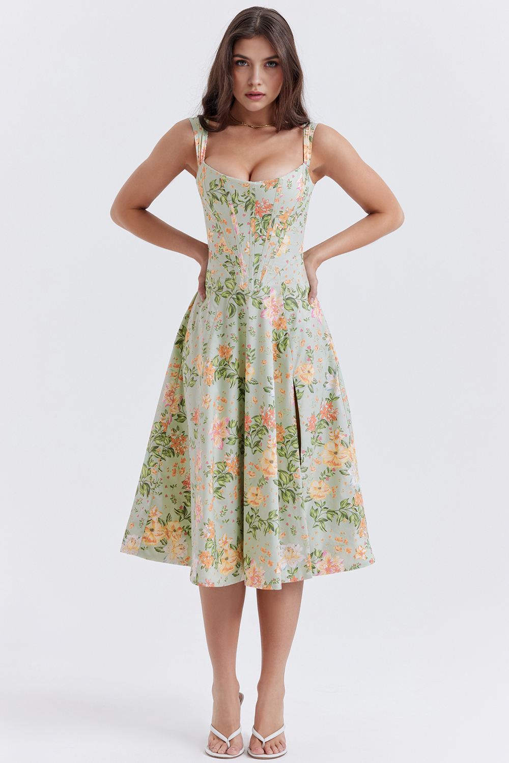 Elegancia Floral Midi Dress