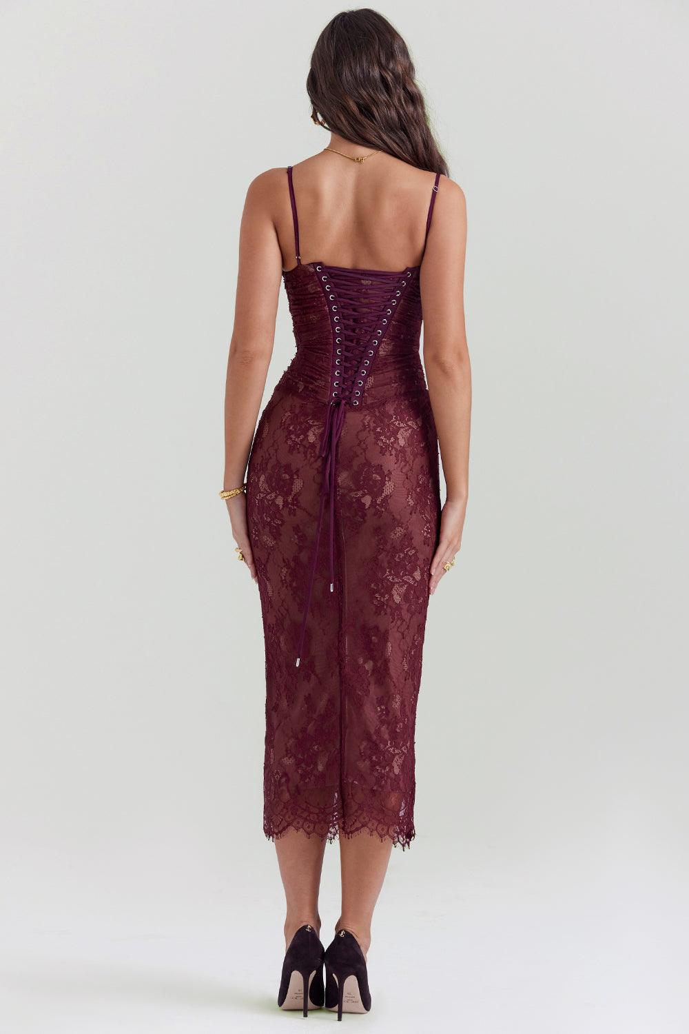 Elegant Magenta Lace Dress