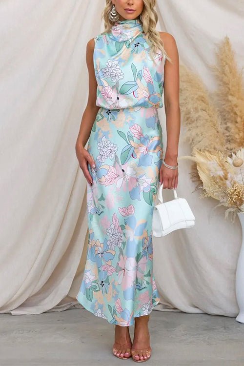 Vestido Maxi Satén Estampado Elegancia