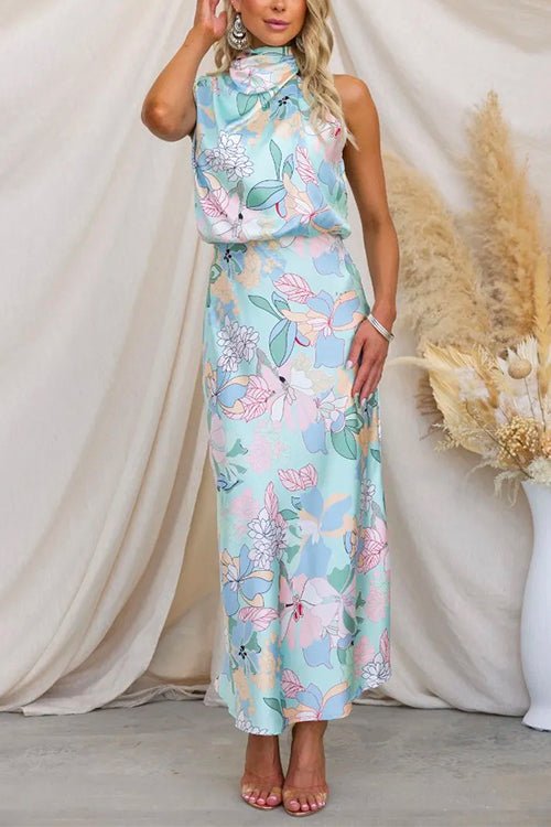 Vestido Maxi Satén Estampado Elegancia