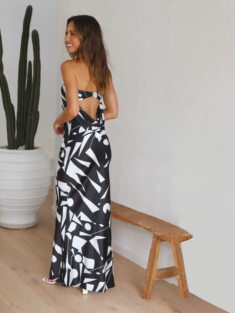 Vestido Maxi Seda Strapless Elegante