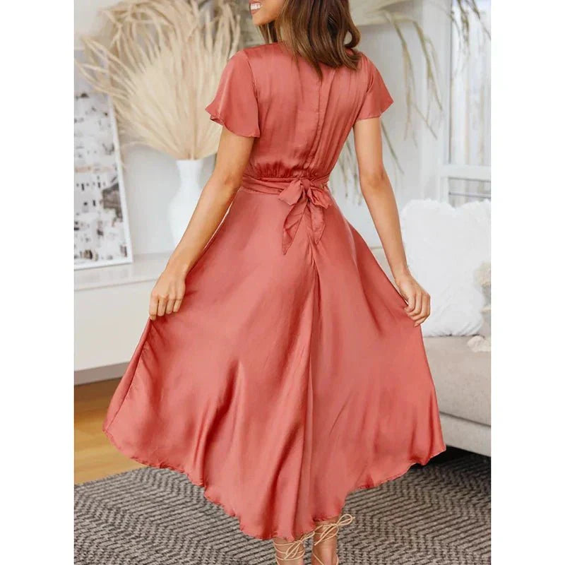 Vestido Midi Elegante Flutter-Mangas