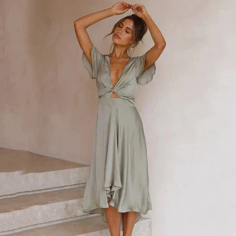Vestido Midi Elegante Flutter-Mangas