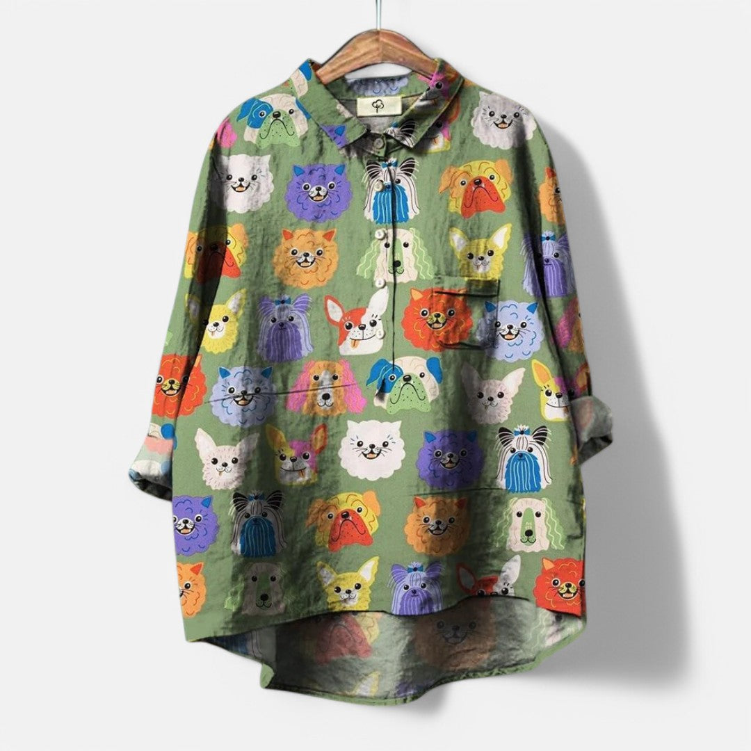 Dog-Print Artistic Blouse
