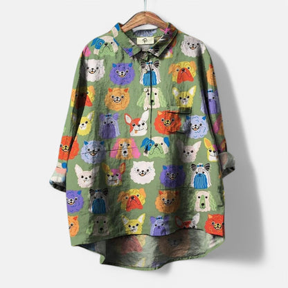 Dog-Print Artistic Blouse