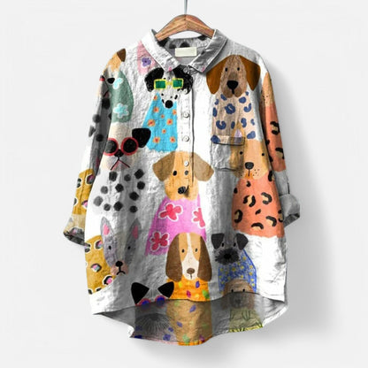 Dog-Print Artistic Blouse
