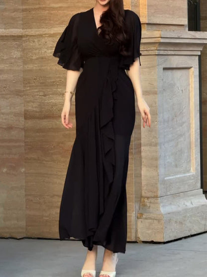 Vestido Retro Manga Trompeta Elegante