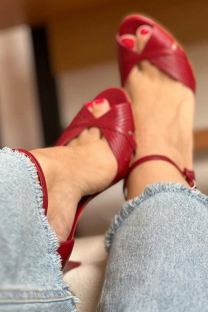 Sandalia Roja Elegante Mujer