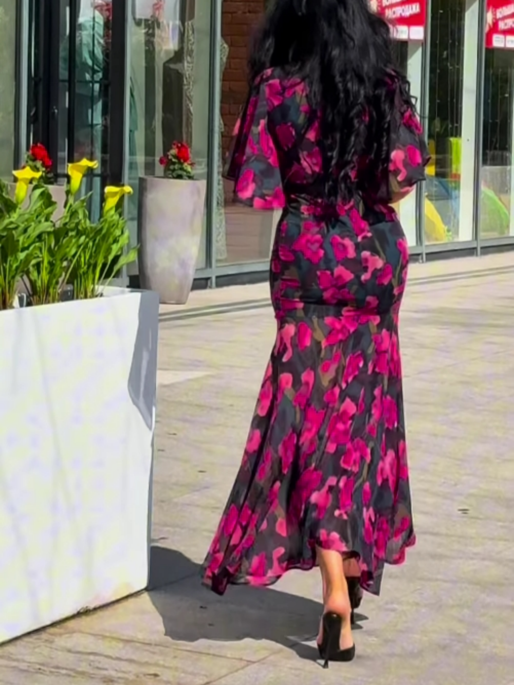 Vestido Retro Manga Trompeta Elegante