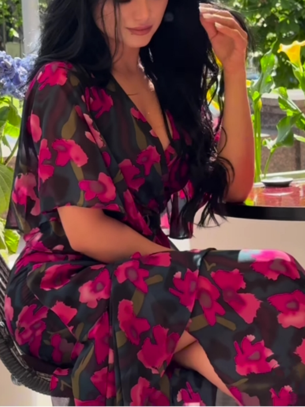 Vestido Retro Manga Trompeta Elegante