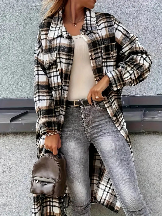 Chaqueta Larga Cuadros Cálida
