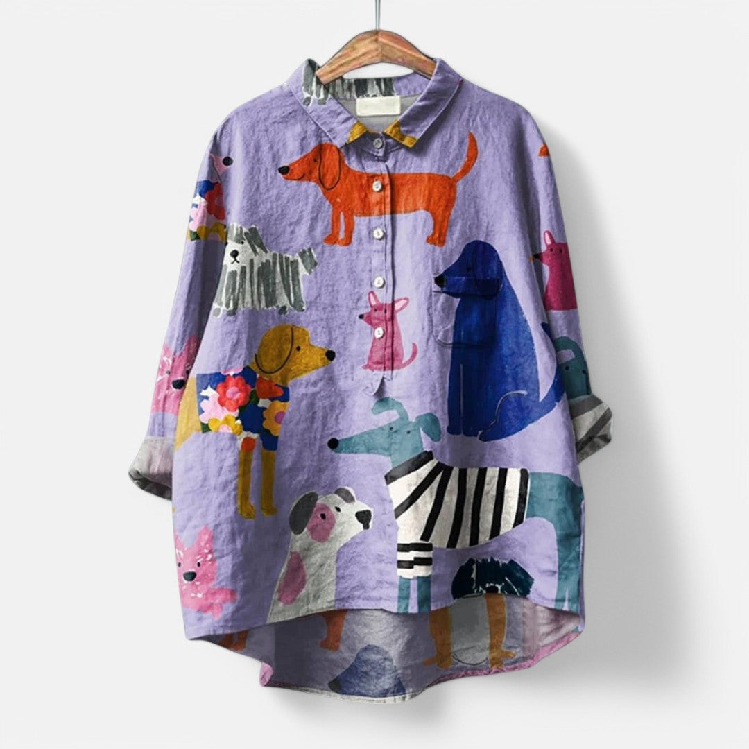 Dog-Print Artistic Blouse