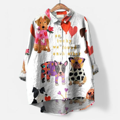Dog-Print Artistic Blouse