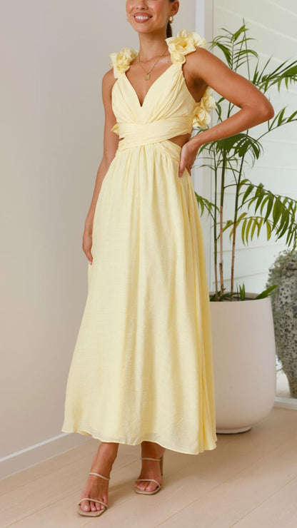 Vestido Maxi Amarillo Favorecedor