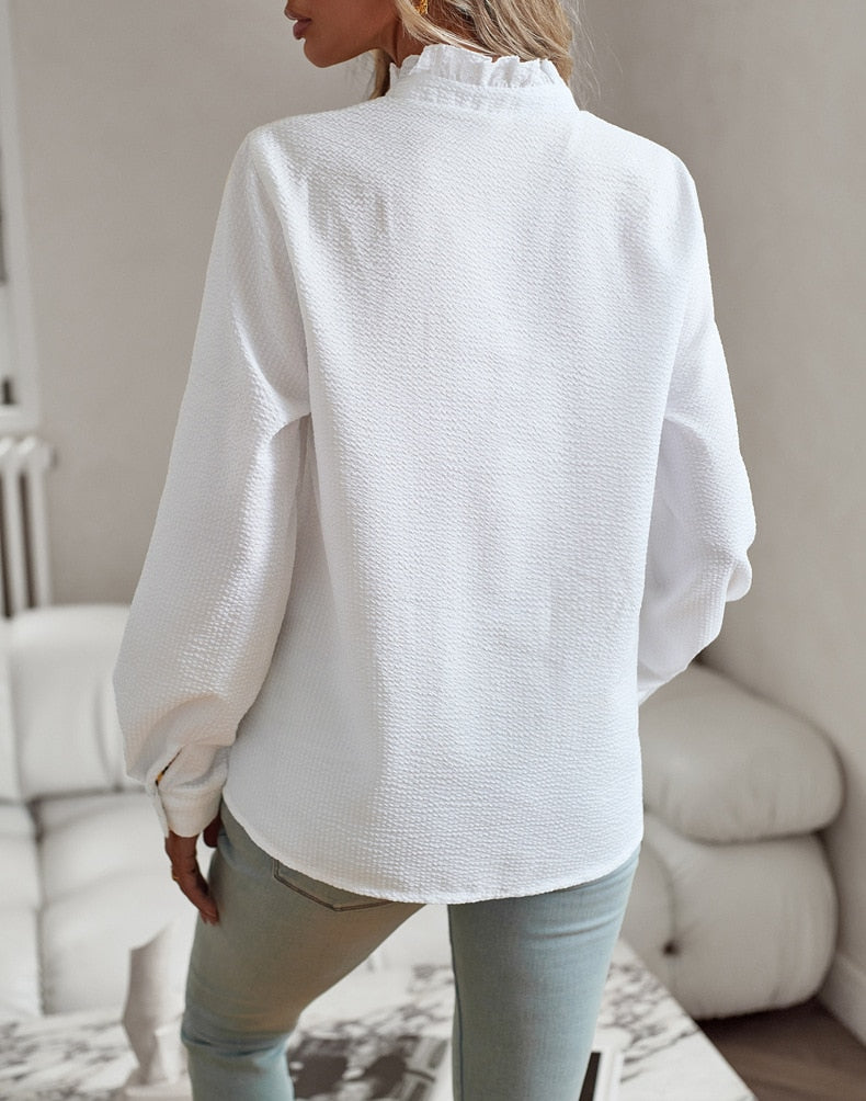 Elegancia-Ruffle Blusa