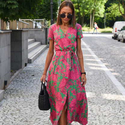 Vestido Eterno de V-Hals Elegante