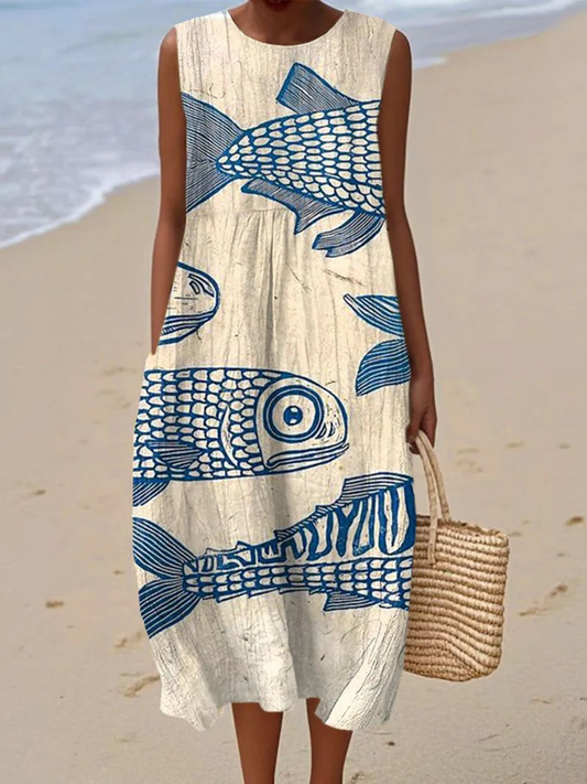 Vestido-Relajado Vintage Sin-Mangas