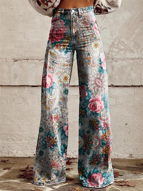 Pantalones Florales Vintage Elegantes