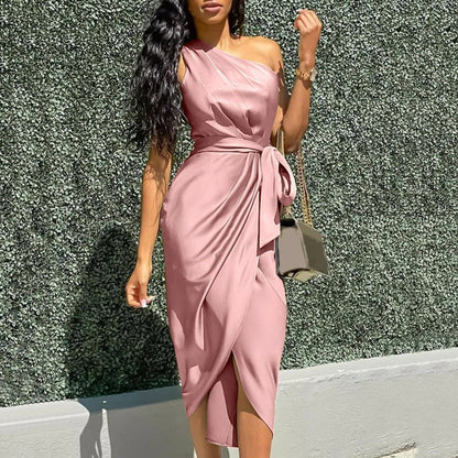 Maxi Vestido Seda Asimétrico Elegante