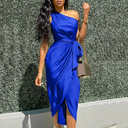 Maxi Vestido Seda Asimétrico Elegante