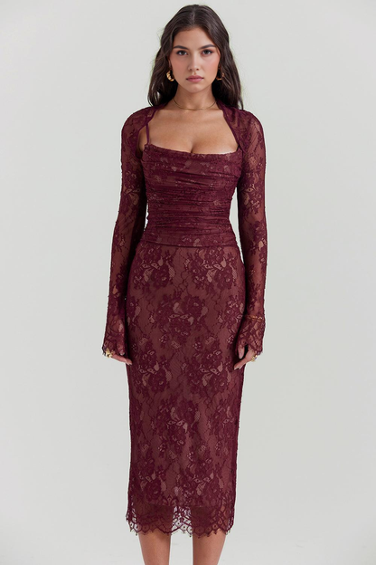 Elegant Magenta Lace Dress
