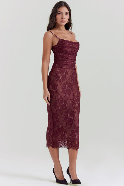 Elegant Magenta Lace Dress