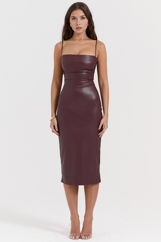 Vegan-Leather Midi Dress