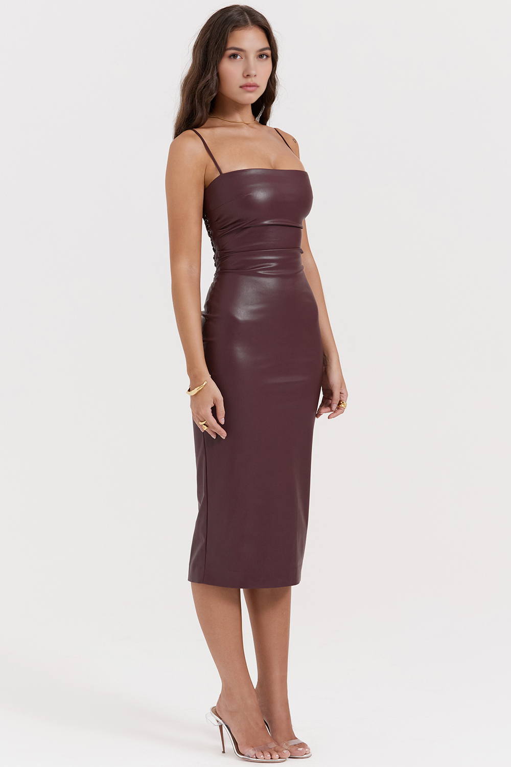 Vegan-Leather Midi Dress