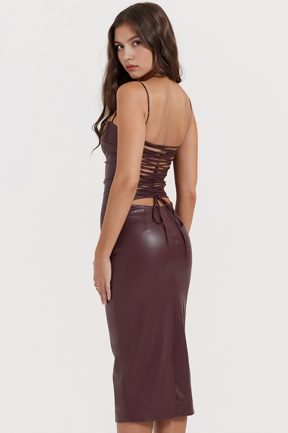 Vegan-Leather Midi Dress