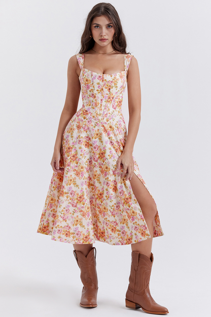 Elegancia Floral Midi Dress
