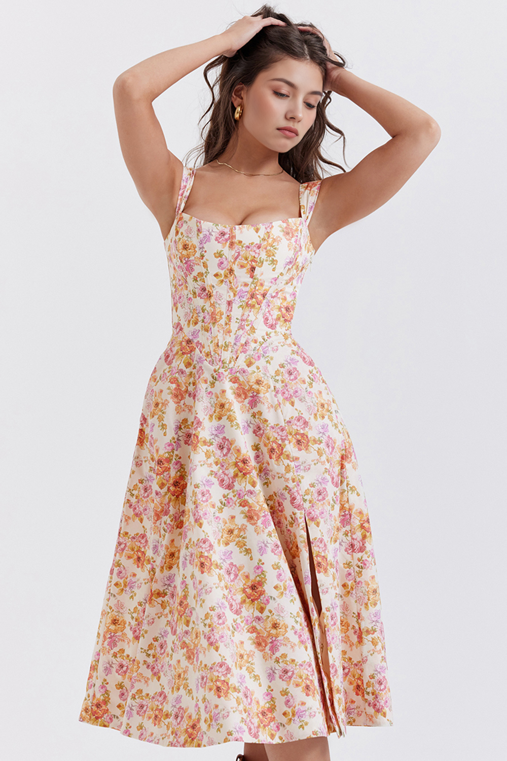 Elegancia Floral Midi Dress