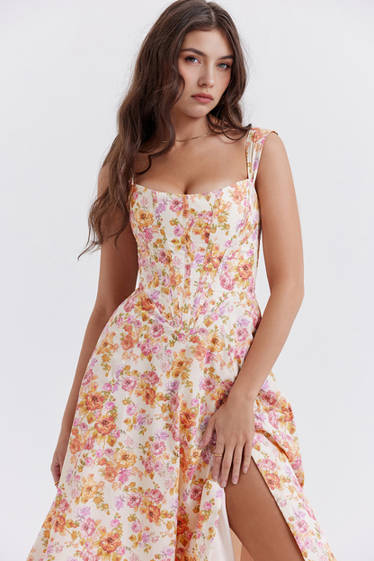 Elegancia Floral Midi Dress