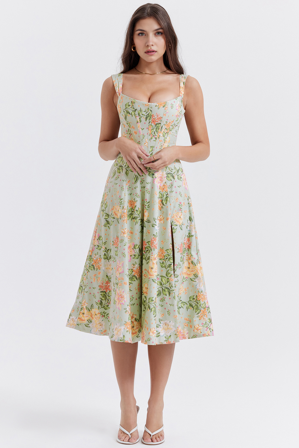 Elegancia Floral Midi Dress
