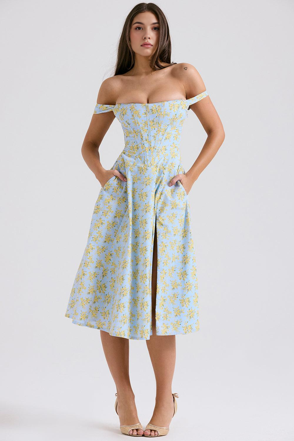Elegancia Floral Midi Dress