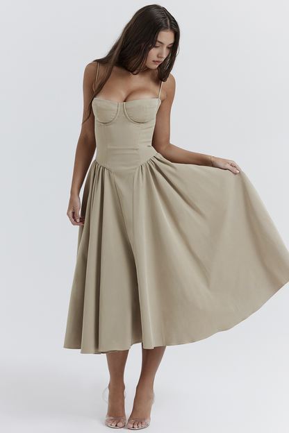 Elegant Waist-Cinch Midi Dress