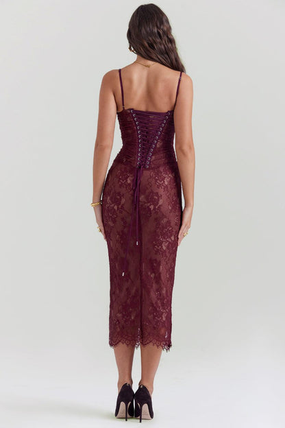 Elegant Magenta Lace Dress