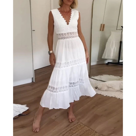 Vestido Crochet-Azul Sin Mangas