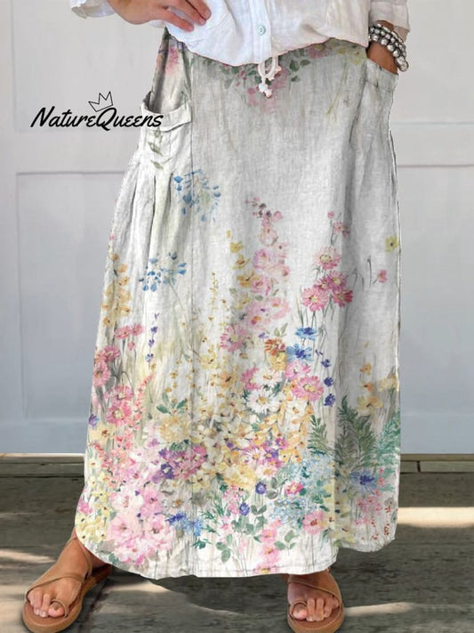 Falda Floral Bolsillos Cálida