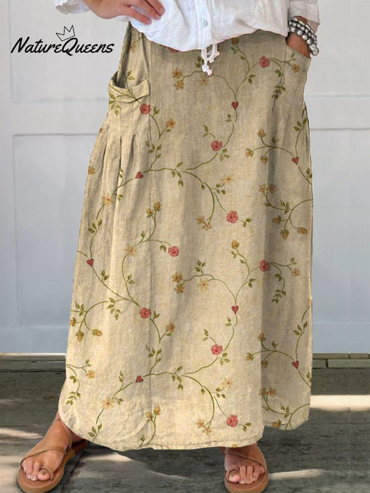 Falda Retro Floral con Bolsillos