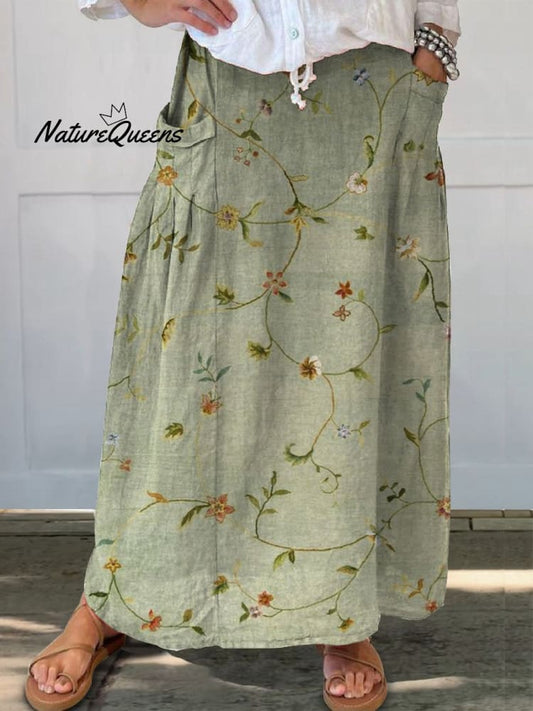 Falda De Algodón Retro Floral