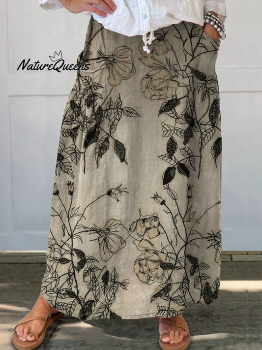 Falda Floral-Encanto de Lino